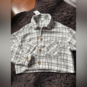 Gray Plaid Button-Up Jacket